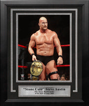 Stone Cold Steve Austin Smoking Skull Championship Belt 8" x 10" Framed WWE Wrestling Photo - Dynasty Sports & Framing 