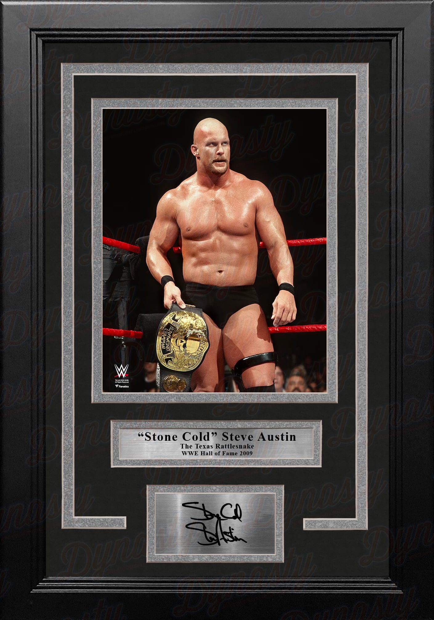 Stone Cold Steve Austin Smoking Skull Belt 8x10 Framed WWE Wrestling Photo with Engraved Autograph - Dynasty Sports & Framing 