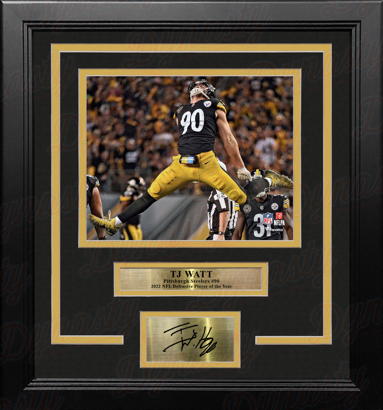 TJ Watt Celebration Pittsburgh Steelers 8" x 10" Framed Football Photo with Engraved Autograph - Dynasty Sports & Framing 