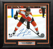 Taylor Leier Faceoff Philadelphia Flyers Autographed Framed Hockey Photo - Dynasty Sports & Framing 