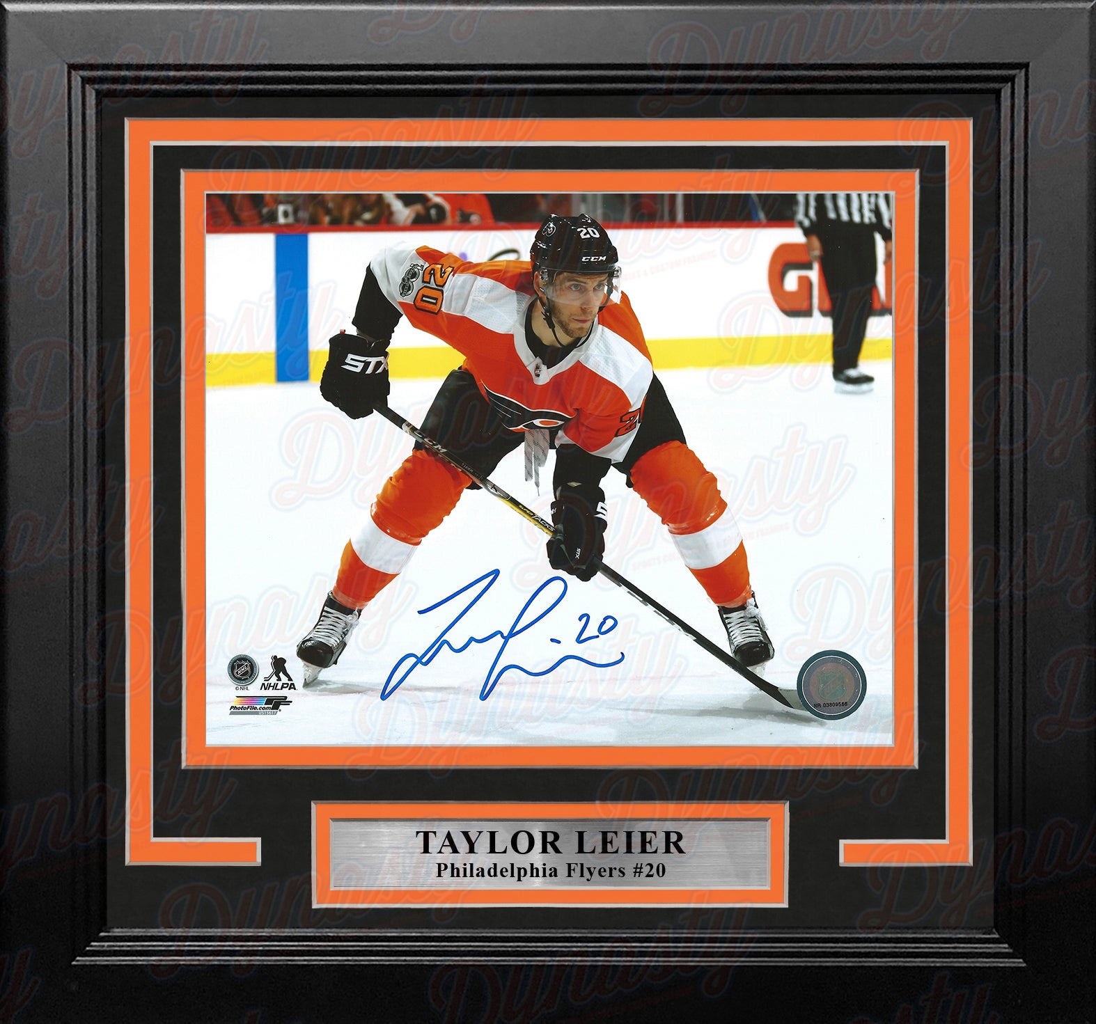 Taylor Leier Faceoff Philadelphia Flyers Autographed Framed Hockey Photo - Dynasty Sports & Framing 