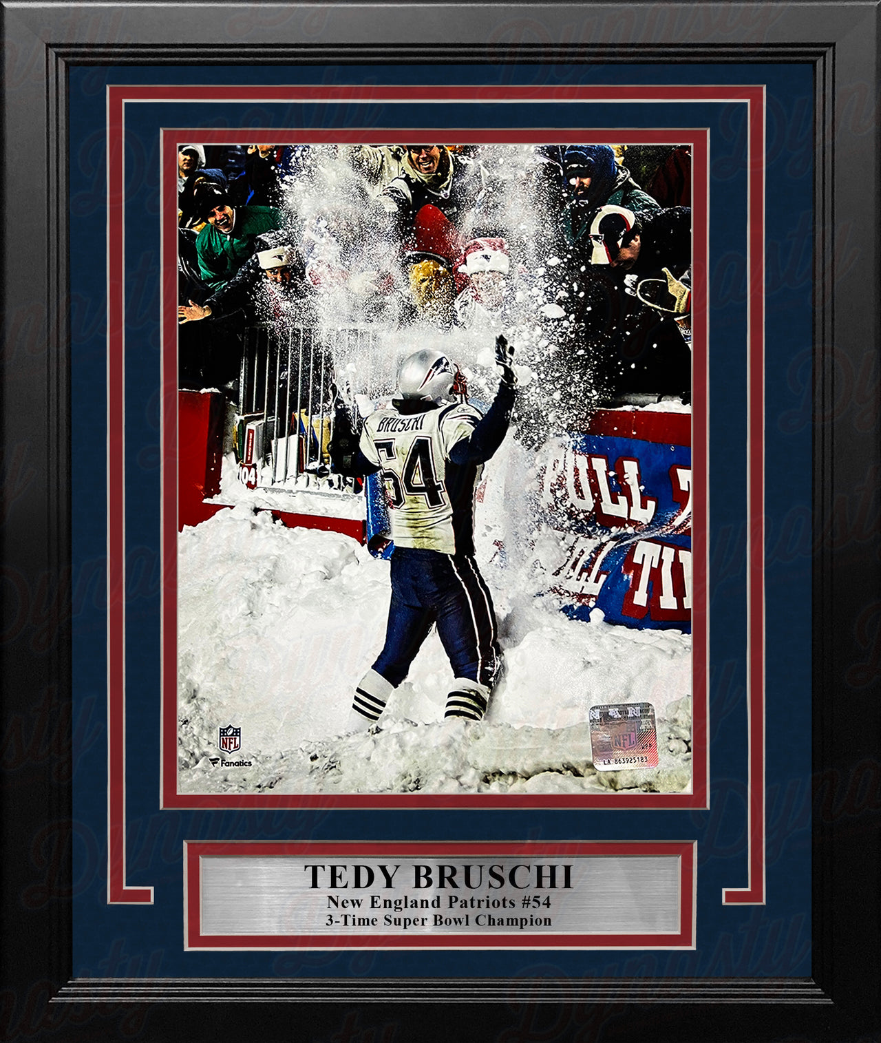 Tedy Bruschi Snow Celebration New England Patriots 8" x 10" Framed Football Photo - Dynasty Sports & Framing 