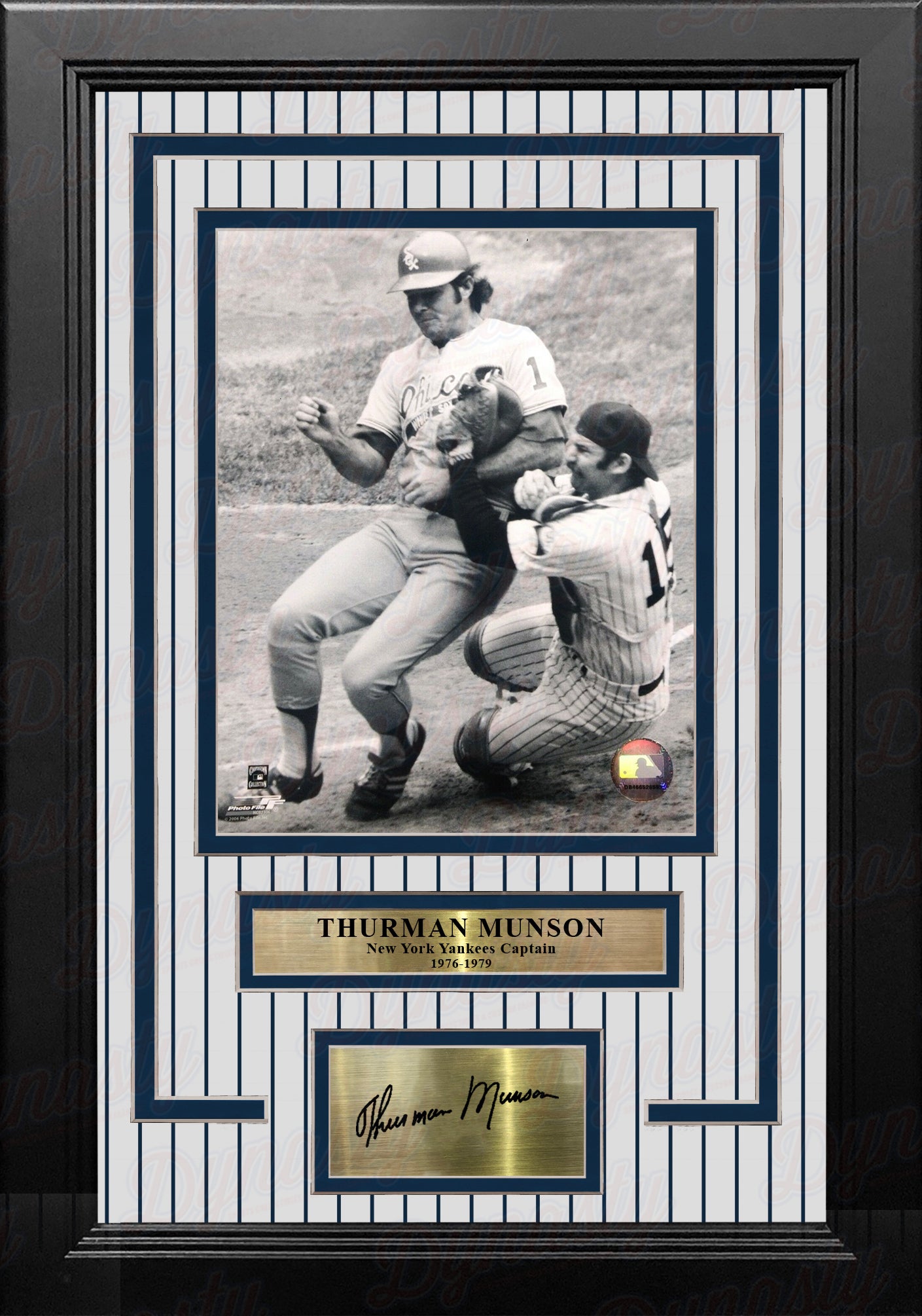 Thurman Munson Home Plate Collision NY Yankees 8x10 Framed Baseball Photo with Engraved Autograph - Dynasty Sports & Framing 
