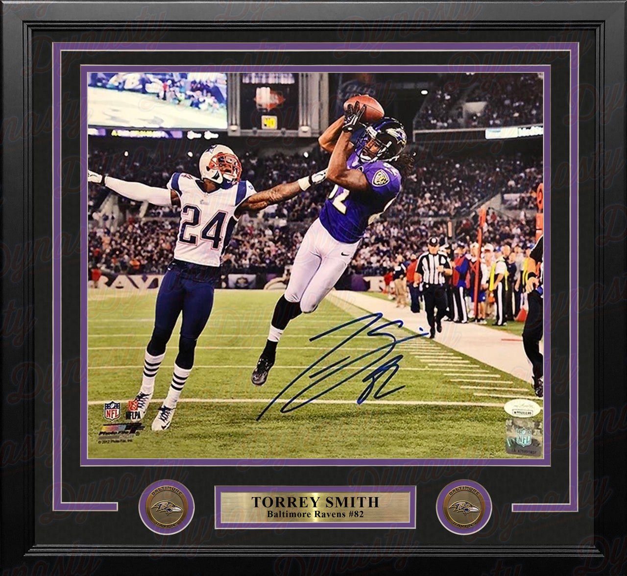 Torrey Smith v. Patriots Baltimore Ravens Autographed 11" x 14" Framed Photo - Dynasty Sports & Framing