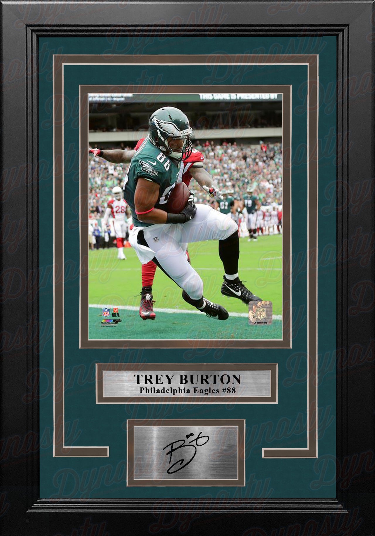 Trey Burton Touchdown Catch Philadelphia Eagles Framed Football Photo with Engraved Autograph - Dynasty Sports & Framing 