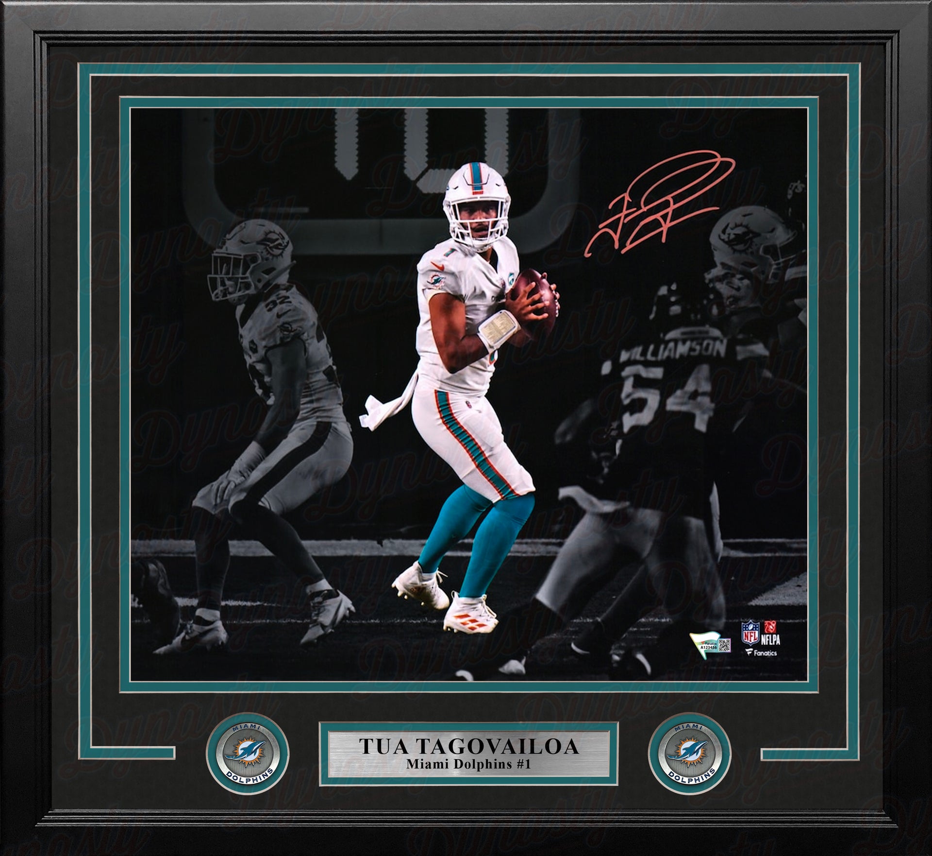 Tua Tagovailoa Miami Dolphins Autographed 11" x 14" Framed Blackout Football Photo - Dynasty Sports & Framing 