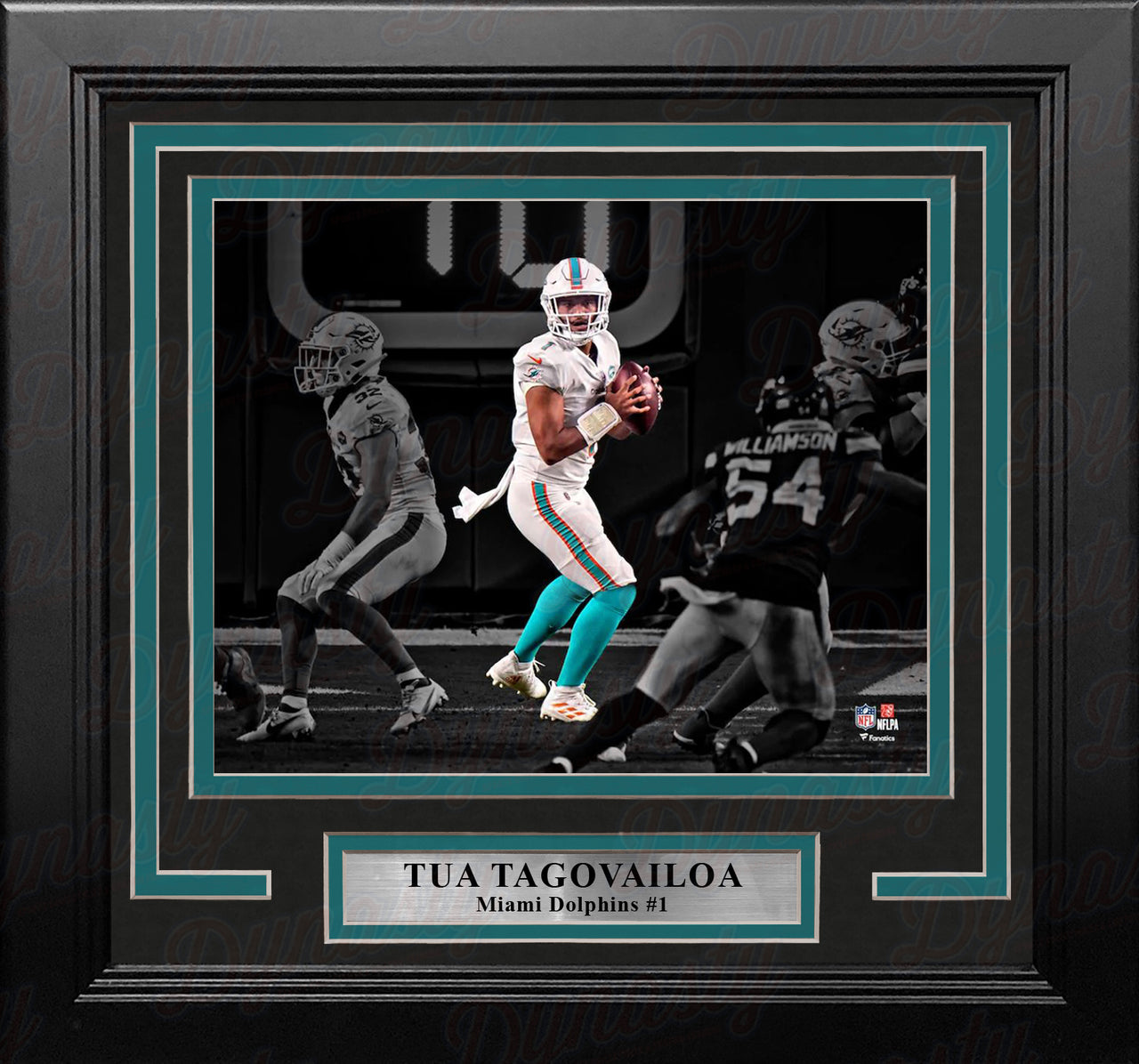 Tua Tagovailoa in Action Miami Dolphins 8" x 10" Framed Blackout Football Photo - Dynasty Sports & Framing 