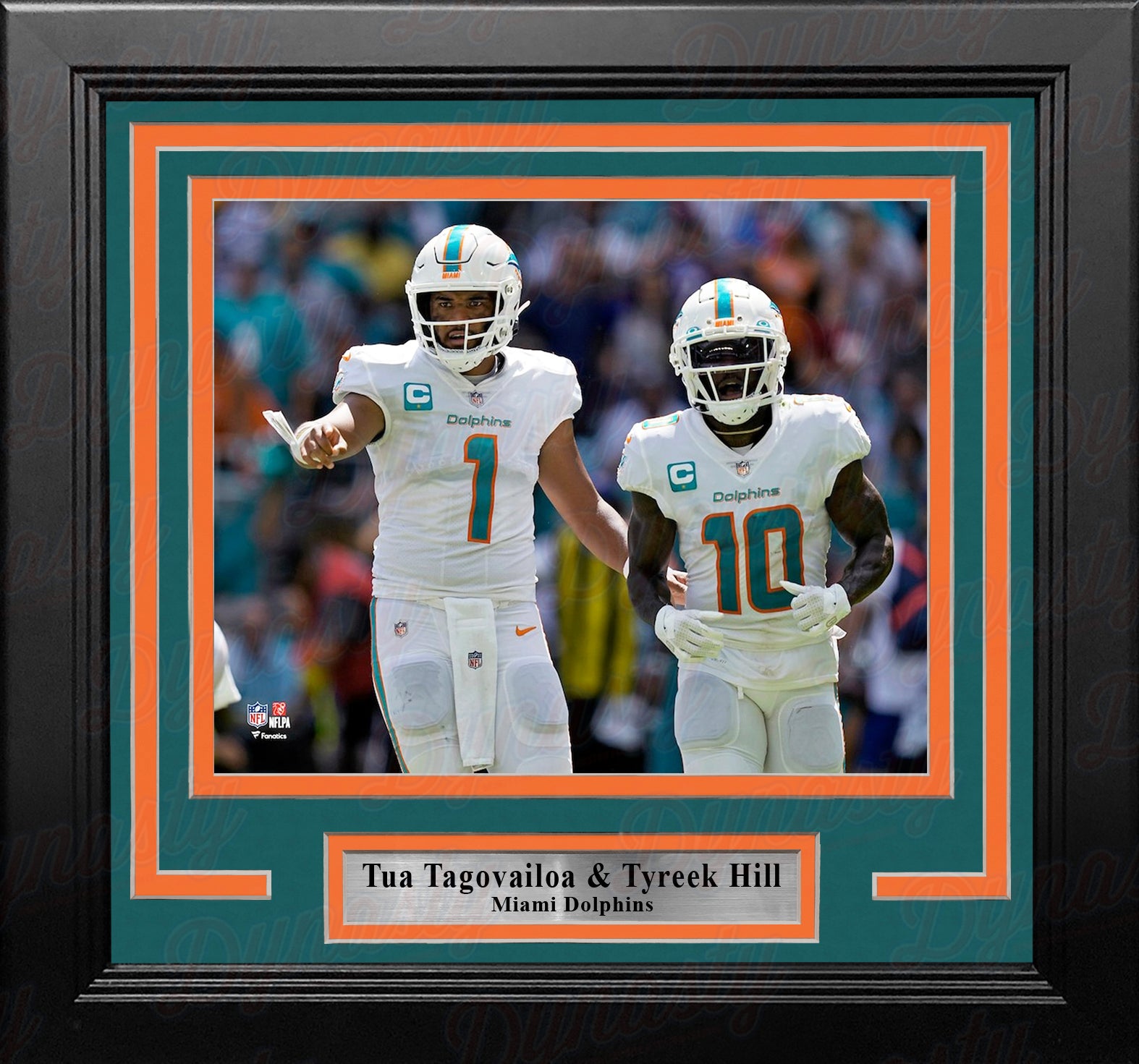 Tua Tagovailoa & Tyreek Hill Miami Dolphins 8" x 10" Framed Football Photo - Dynasty Sports & Framing 