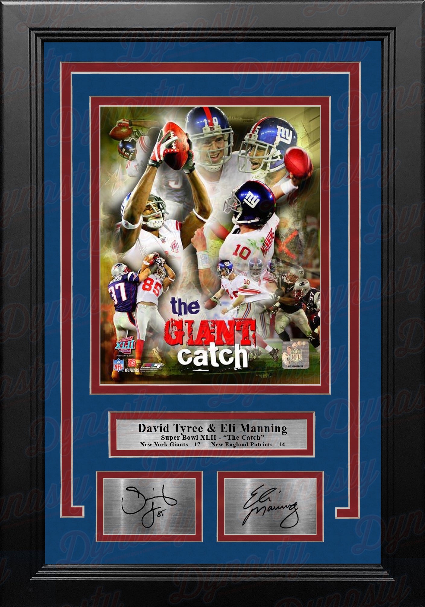 David Tyree & Eli Manning Super Bowl NY Giants 8x10 Framed Collage Photo with Engraved Autographs - Dynasty Sports & Framing 