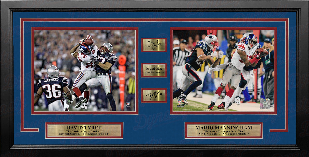 David Tyree & Mario Manningham Super Bowl Catches NY Giants 8x10 Framed Landscape Photos with Engraved Autographs - Dynasty Sports & Framing 