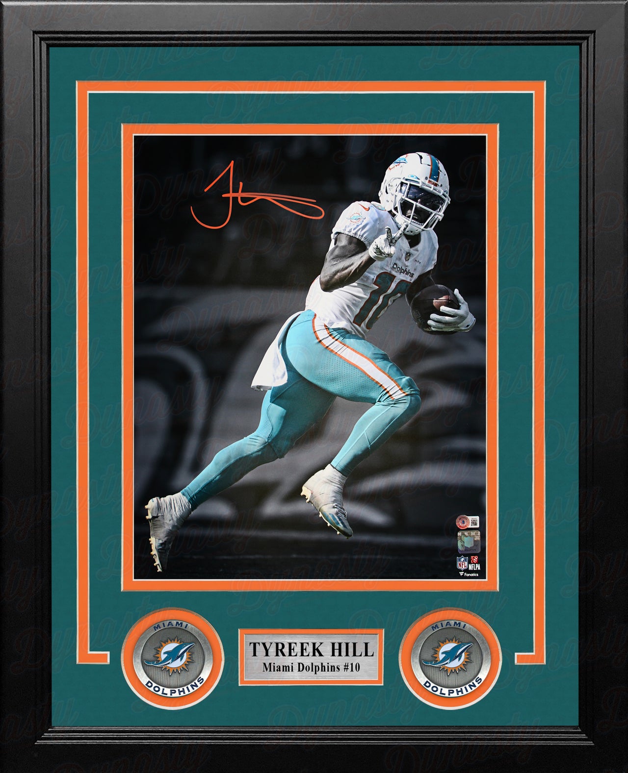 Tyreek Hill in Action Miami Dolphins Autographed Framed Football Photo - Dynasty Sports & Framing 