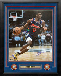 Tyrese Maxey City Edition Action Philadelphia 76ers Autographed Framed Basketball Photo - Dynasty Sports & Framing 