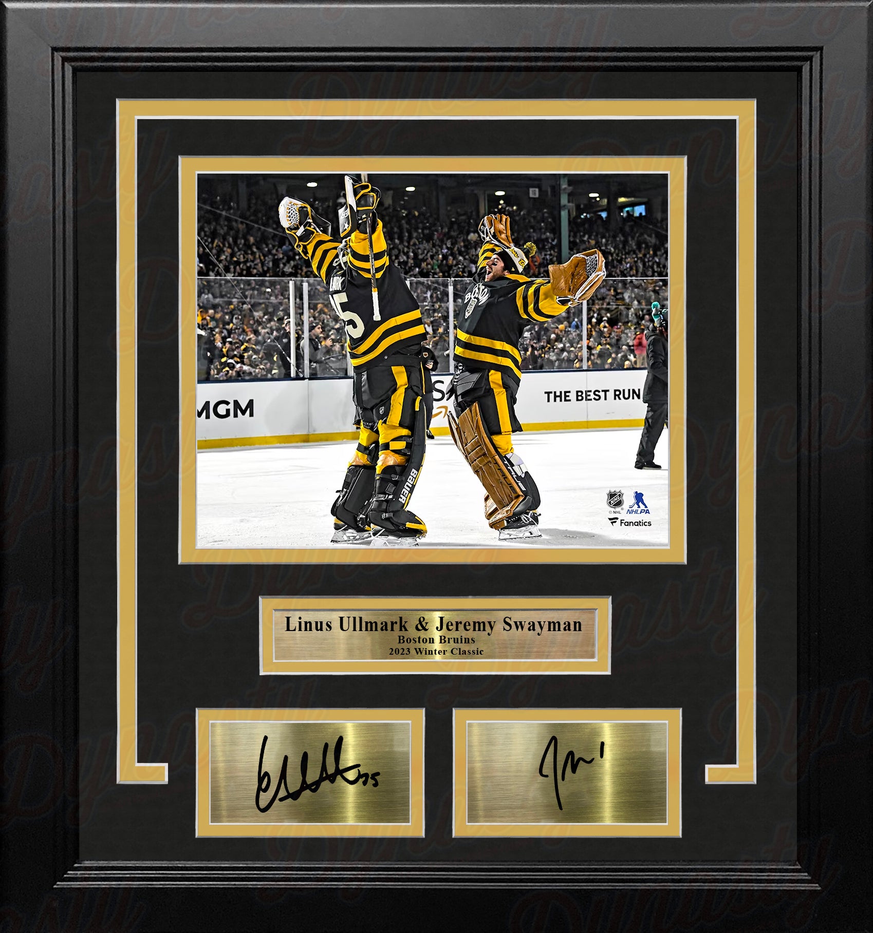 Linus Ullmark & Jeremy Swayman Winter Classic Boston Bruins Framed Photo with Engraved Autographs - Dynasty Sports & Framing 