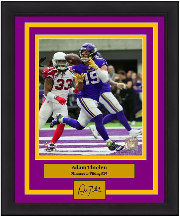 Adam Thielen Touchdown Catch Minnesota Vikings 8x10 Framed Football Photo with Engraved Autograph - Dynasty Sports & Framing 