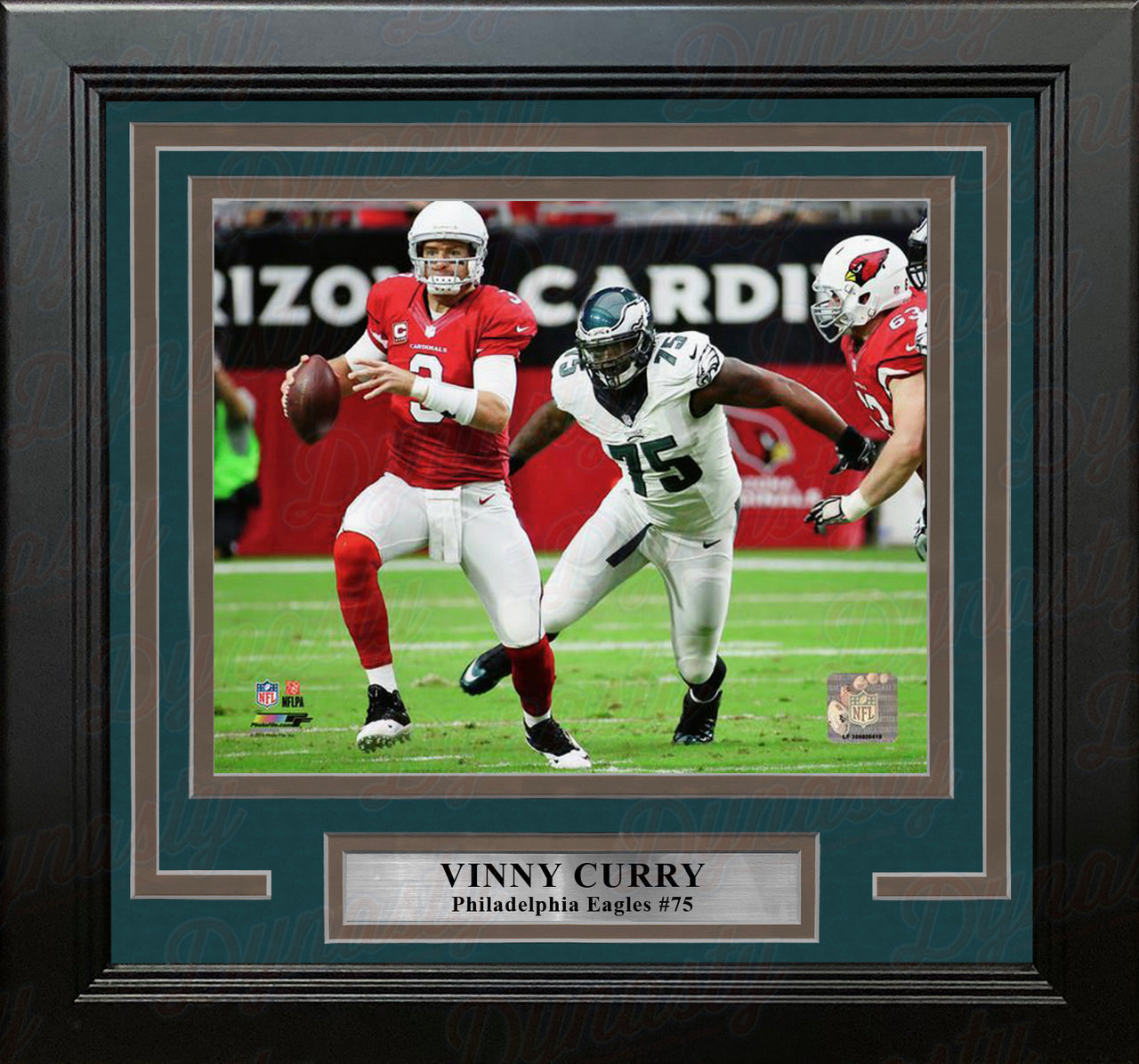 Vinny Curry in Action Philadelphia Eagles Framed Football Photo - Dynasty Sports & Framing 