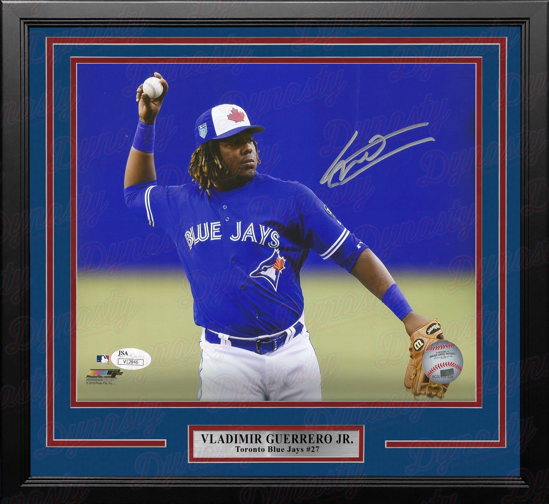 Vladimir Guerrero, Jr. Fielding Toronto Blue Jays Autographed Framed MLB Baseball Photo - Dynasty Sports & Framing 