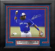 Vladimir Guerrero, Jr. Fielding Toronto Blue Jays Autographed Framed MLB Baseball Photo - Dynasty Sports & Framing 