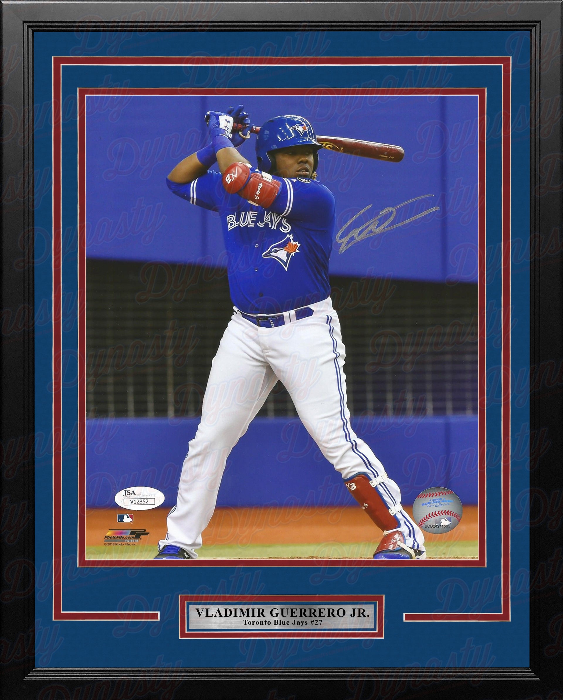 Vladimir Guerrero, Jr. At-Bat Toronto Blue Jays Autographed Framed Baseball Photo - Dynasty Sports & Framing 