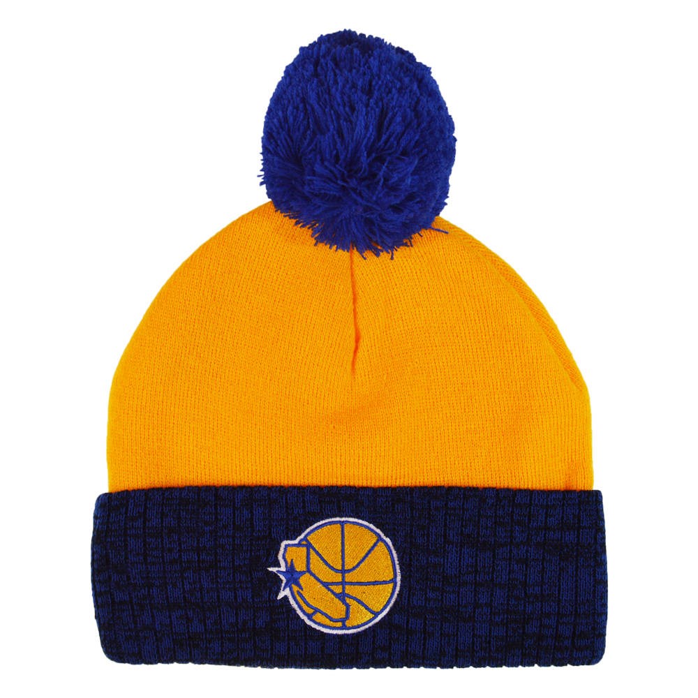 Golden State Warriors Mitchell & Ness Hardwood Classics Two Tone Cuffed Pom Knit Hat - Dynasty Sports & Framing 