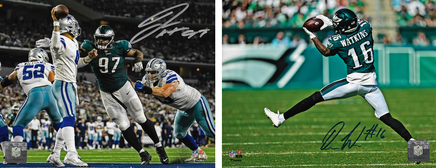 Quez Watkins & Javon Hargrave Philadelphia Eagles Autographed 8" x 10" Football Photos Combo - Dynasty Sports & Framing 