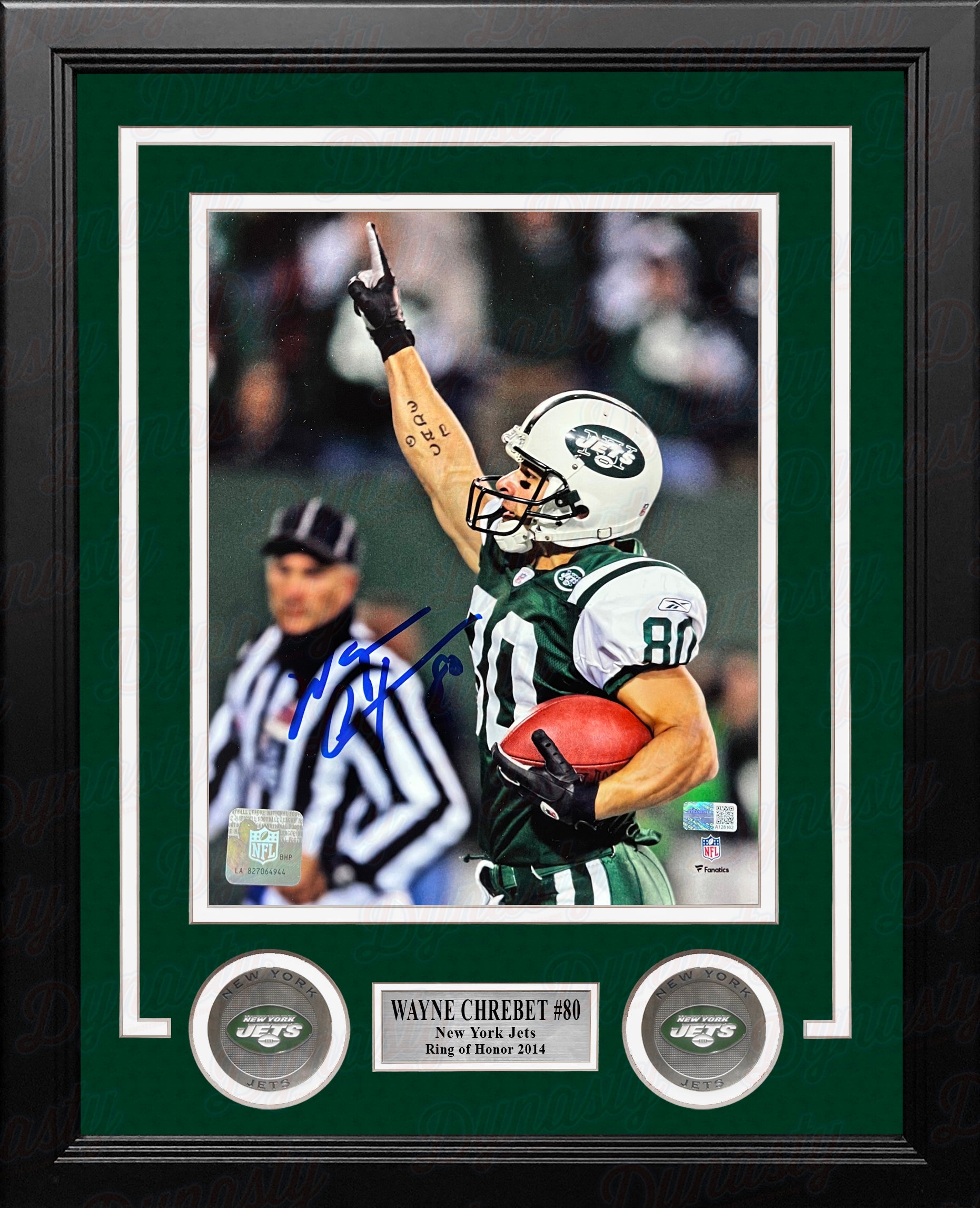 Wayne Chrebet Celebration New York Jets Autographed 8" x 10" Framed Football Photo - Dynasty Sports & Framing 