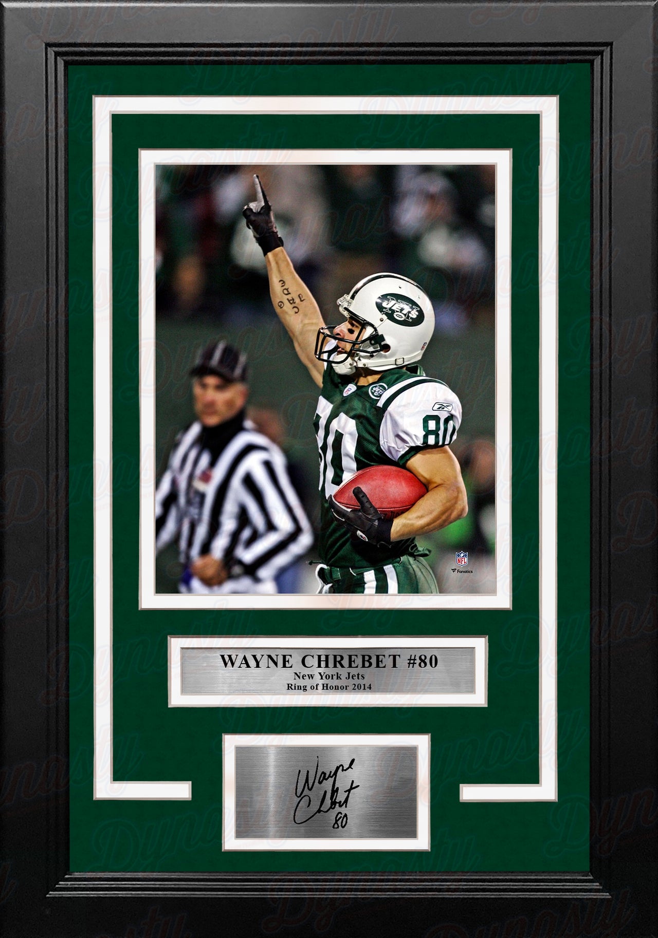 Wayne Chrebet Celebration New York Jets 8" x 10" Framed Football Photo with Engraved Autograph - Dynasty Sports & Framing 