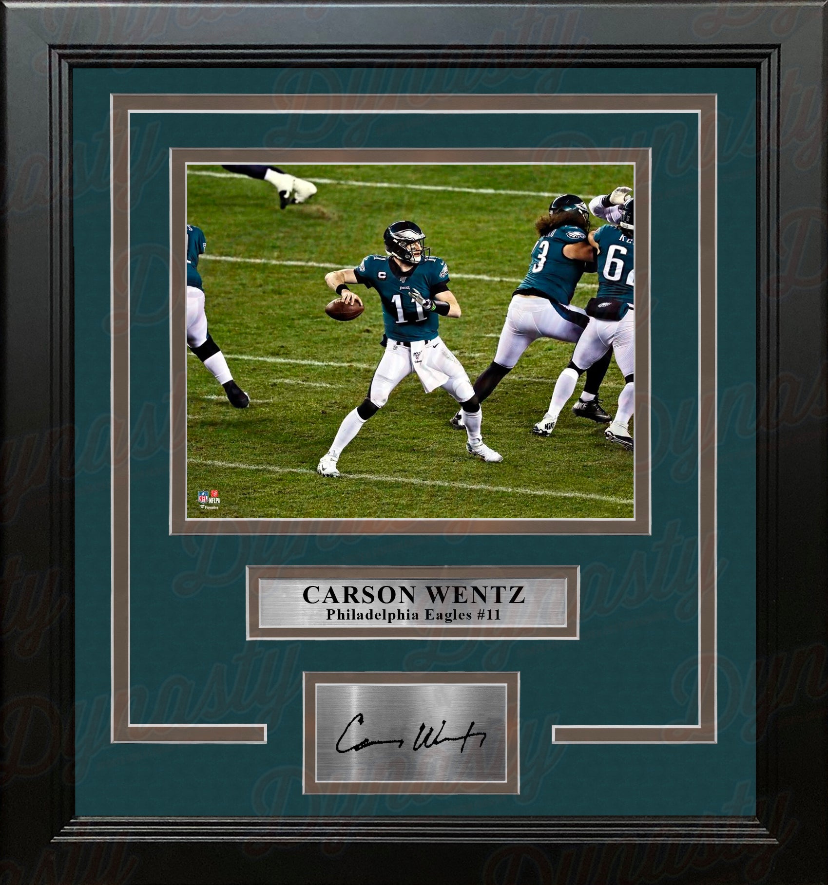 Carson Wentz in Action Philadelphia Eagles 8" x 10" Framed Football Photo with Engraved Autograph - Dynasty Sports & Framing 