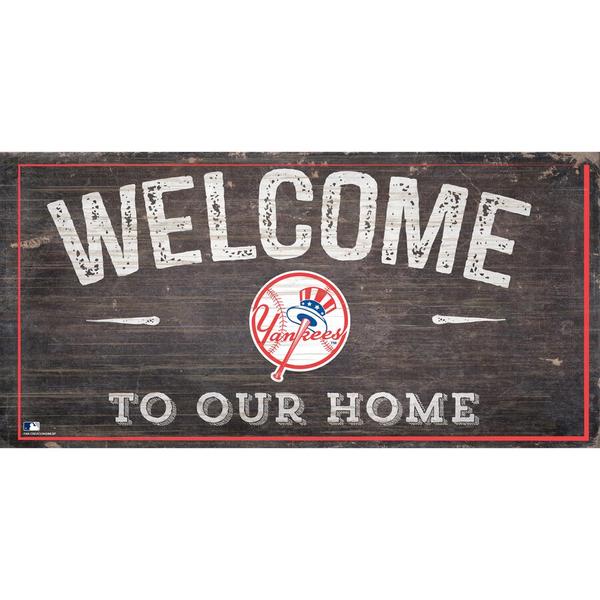 New York Yankees Welcome Distressed Wooden Sign - Dynasty Sports & Framing 