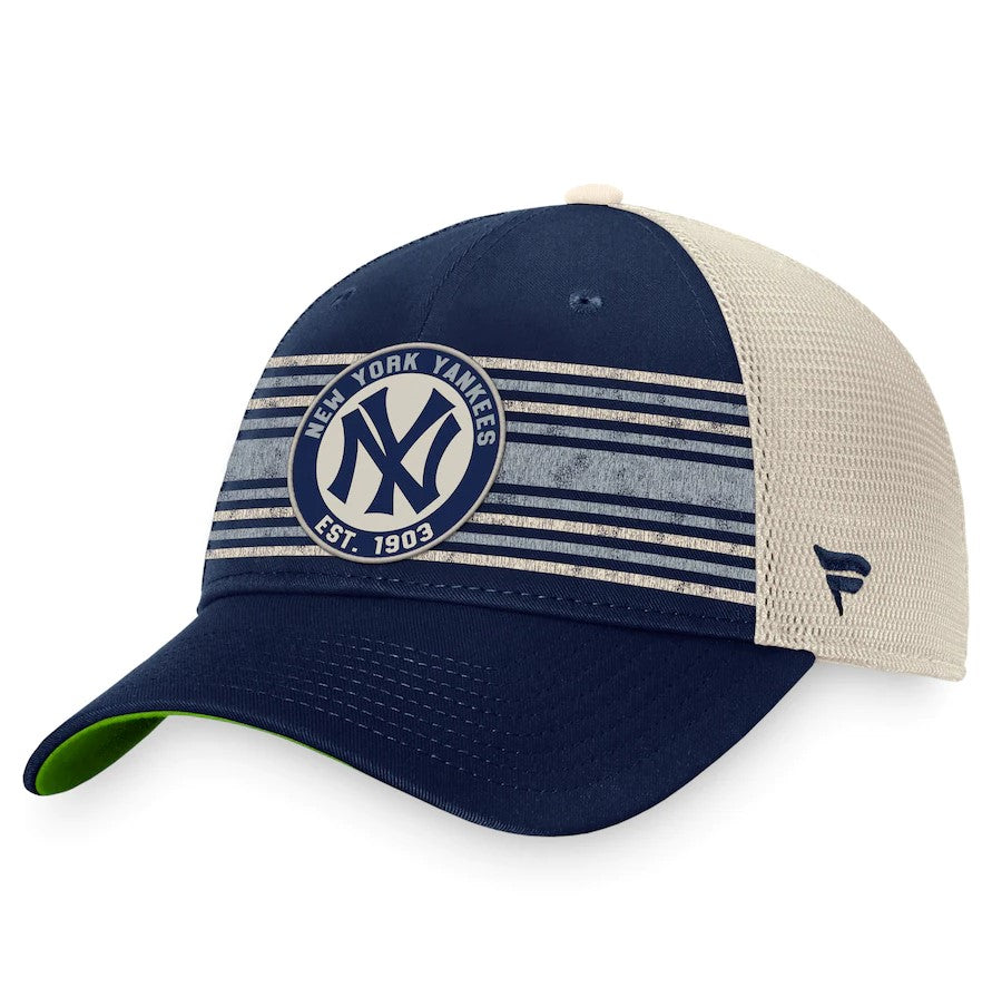 New York Yankees True Classic Retro Striped Trucker Snapback Hat - Navy/Natural - Dynasty Sports & Framing 