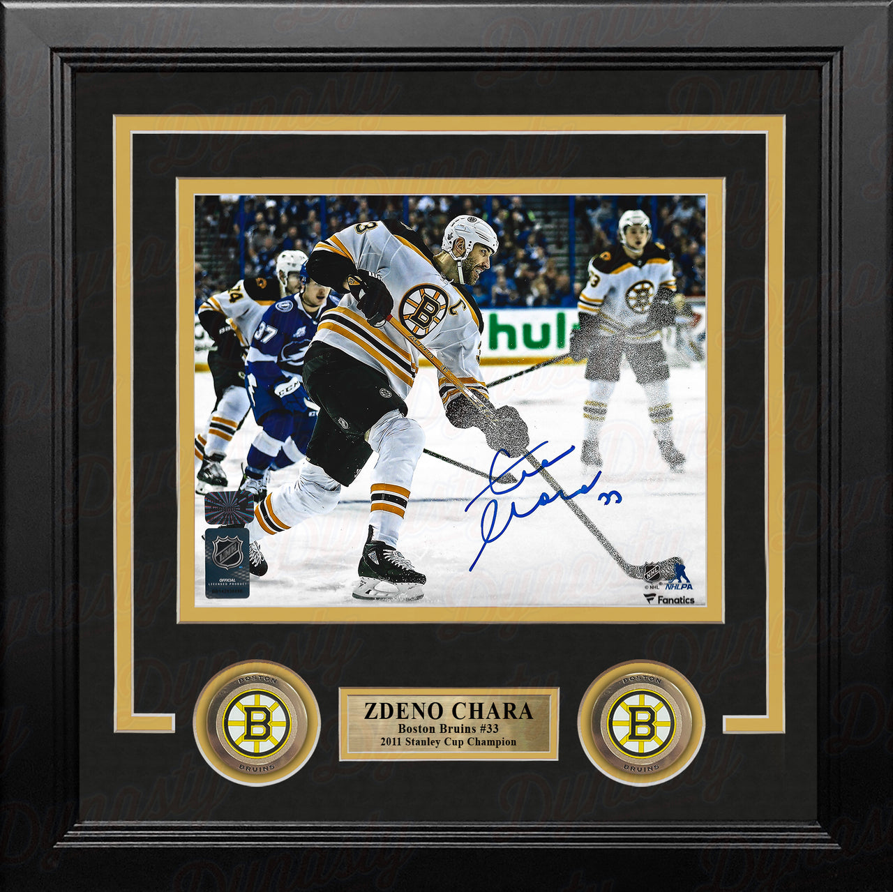 Zdeno Chara in Action Boston Bruins Autographed Framed Hockey Photo - Dynasty Sports & Framing 
