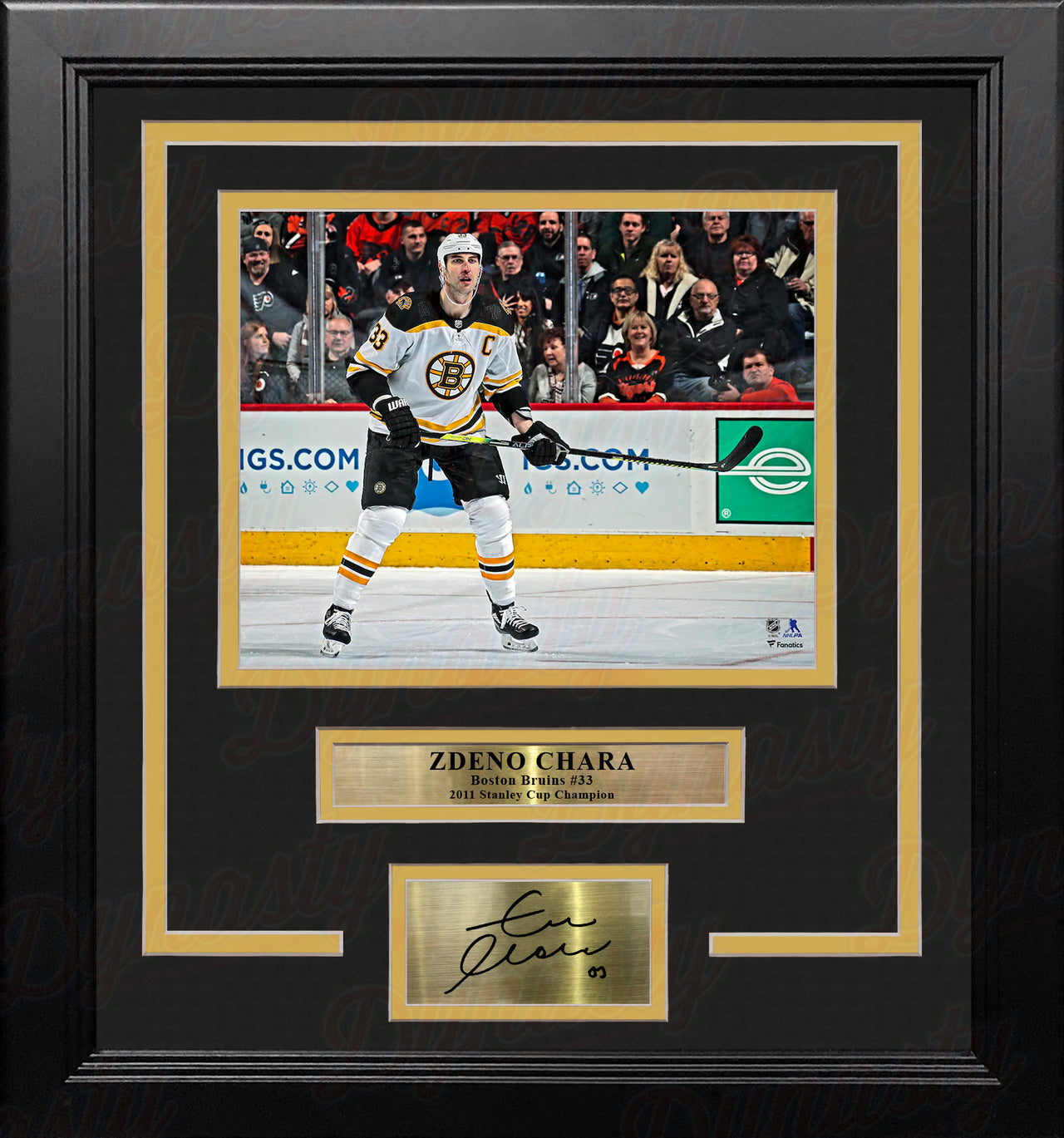 Zdeno Chara in Action Boston Bruins 8" x 10" Framed Hockey Photo with Engraved Autograph - Dynasty Sports & Framing 