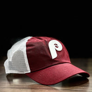 Philadelphia Phillies Cooperstown Collection Core Trucker Snapback Hat - Burgundy/White - Dynasty Sports & Framing 
