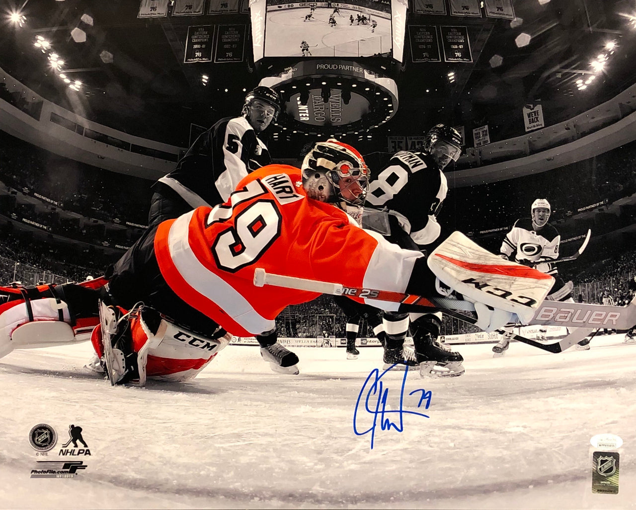 Carter Hart Philadelphia Flyers Spotlight Net Cam Autographed NHL Hockey Photo - Dynasty Sports & Framing