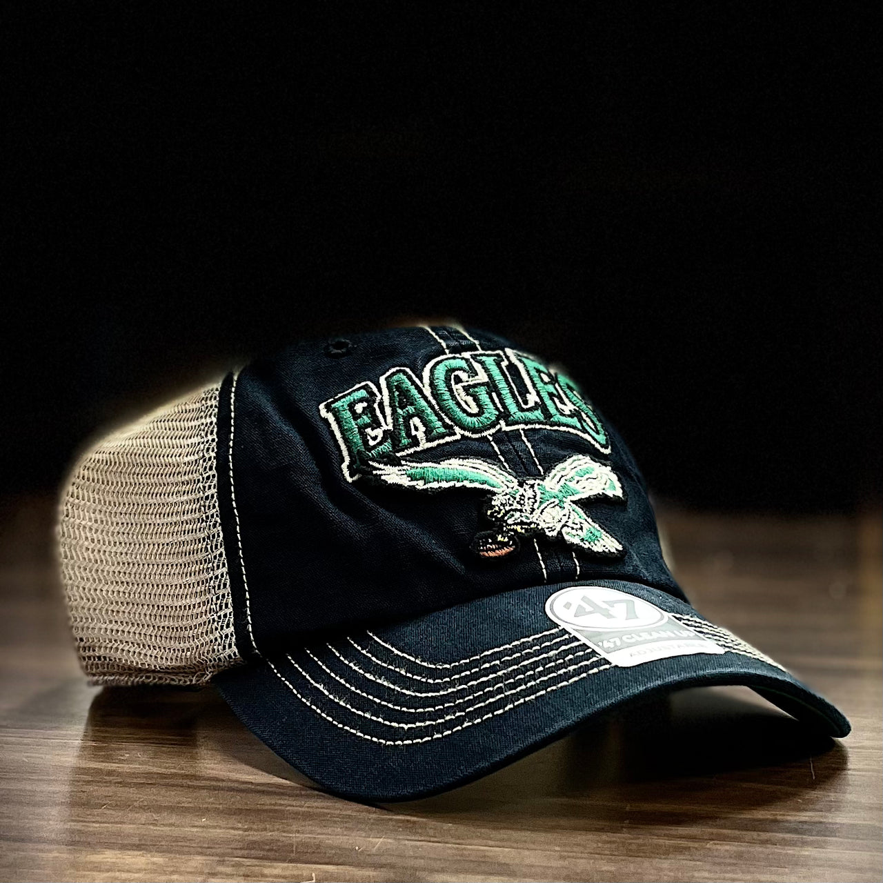 Philadelphia Eagles '47 Tuscaloosa Throwback Clean Up Trucker Hat - Black/Natural - Dynasty Sports & Framing 