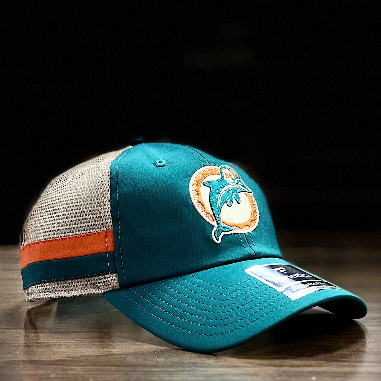 Miami Dolphins Iconic Team Stripe Trucker Snapback Hat - Aqua/White - Dynasty Sports & Framing 