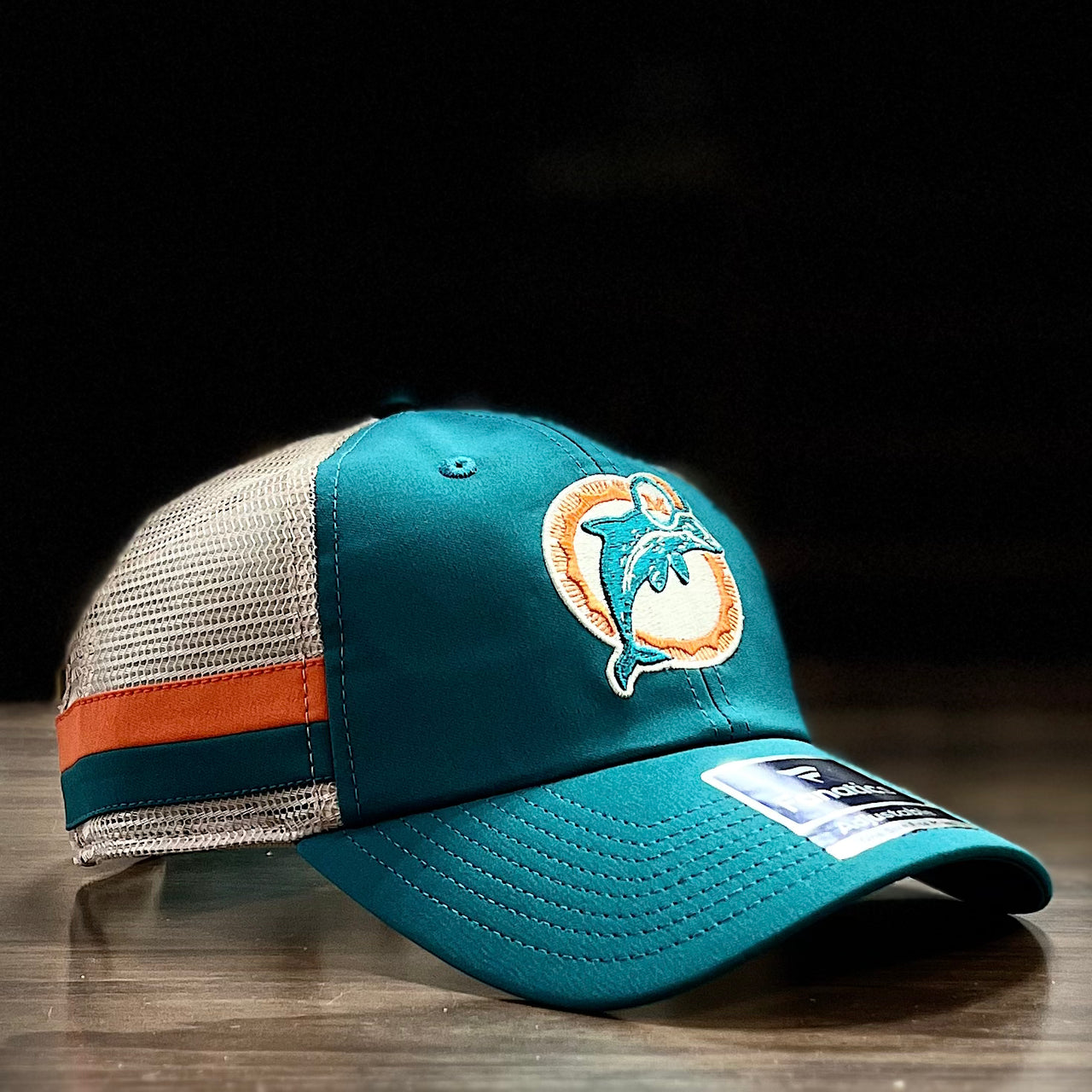 Miami Dolphins Iconic Team Stripe Trucker Snapback Hat Aqua White Dynasty Sports Framing