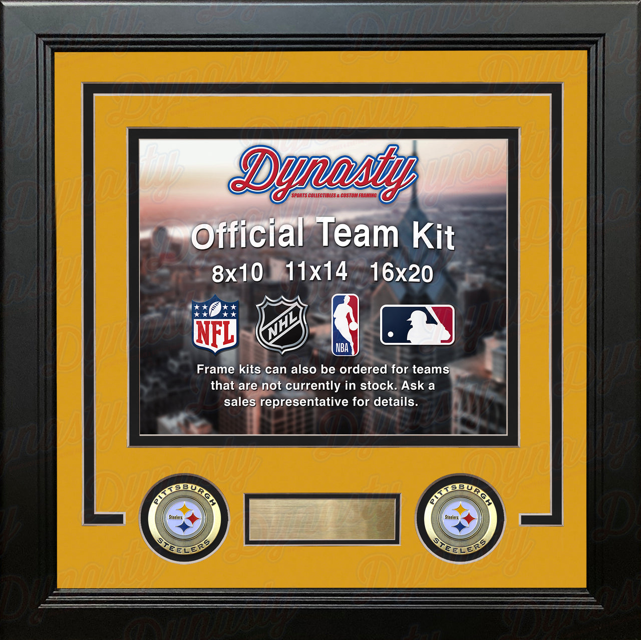 NFL Football Photo Picture Frame Kit - Pittsburgh Steelers (Yellow Matting, Black Trim) - Dynasty Sports & Framing 